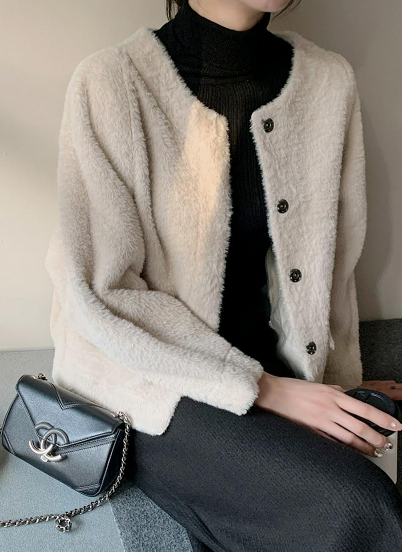 ファーライクラウンドネックジャケット