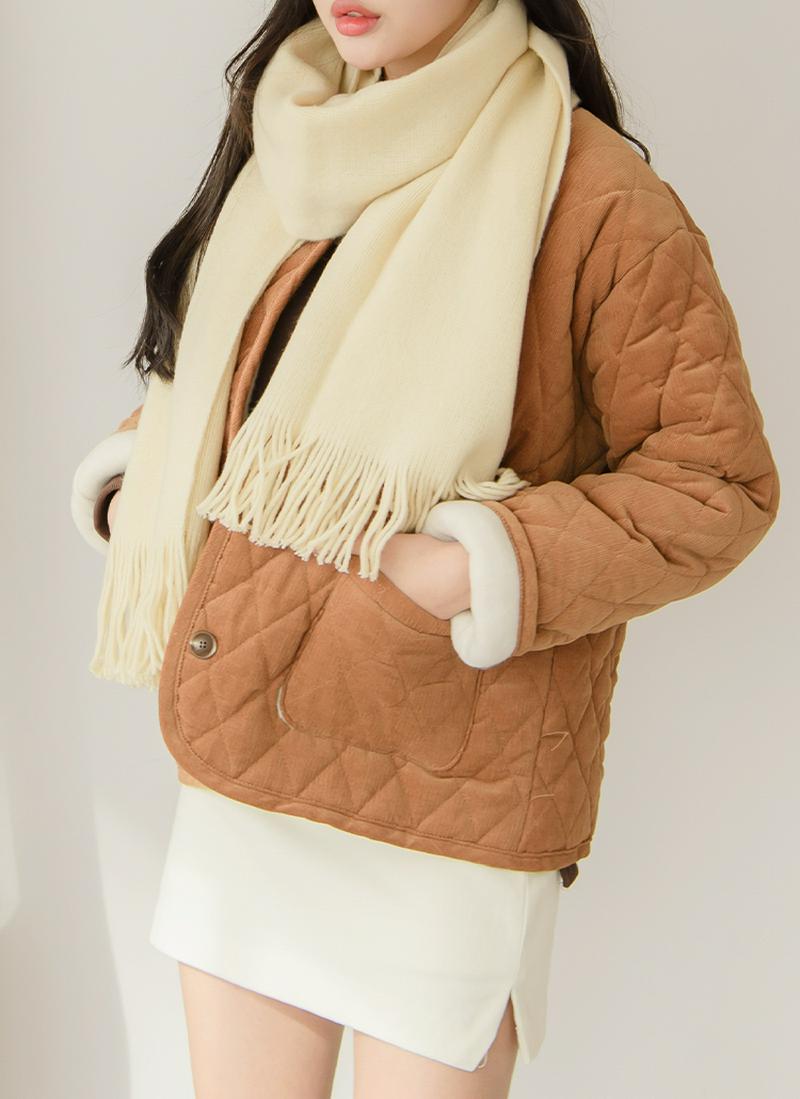 ノーカラーコーデュロイキルトジャケット