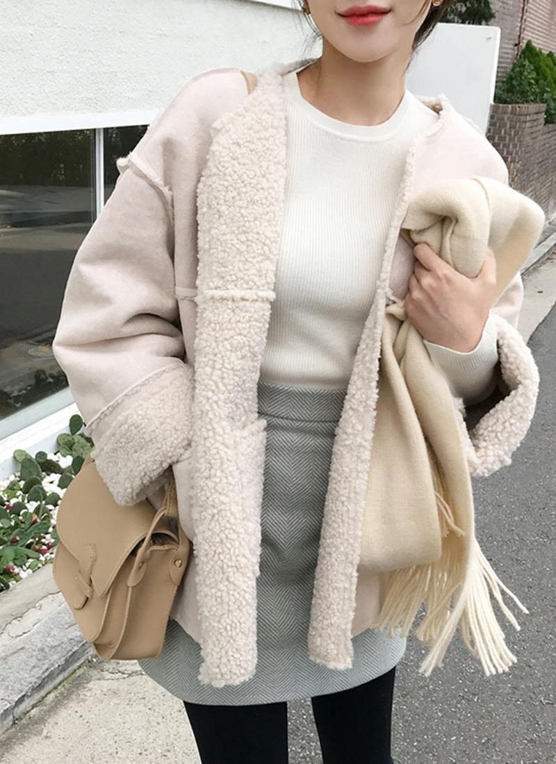 ムートン調ノ―カラリバーシブルジャケット