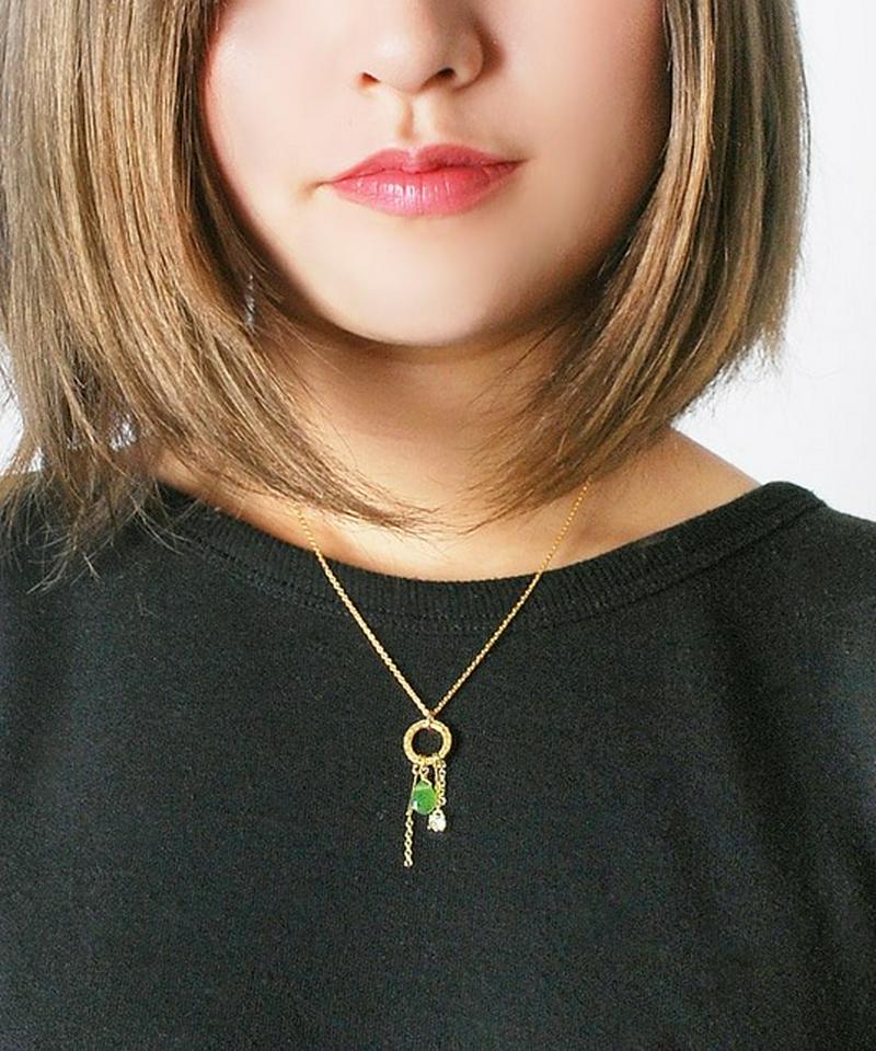 K14GFドロップ型グリーンジェイドネックレス