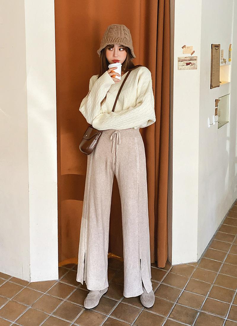 スリットヘムウエストゴムニットパンツ