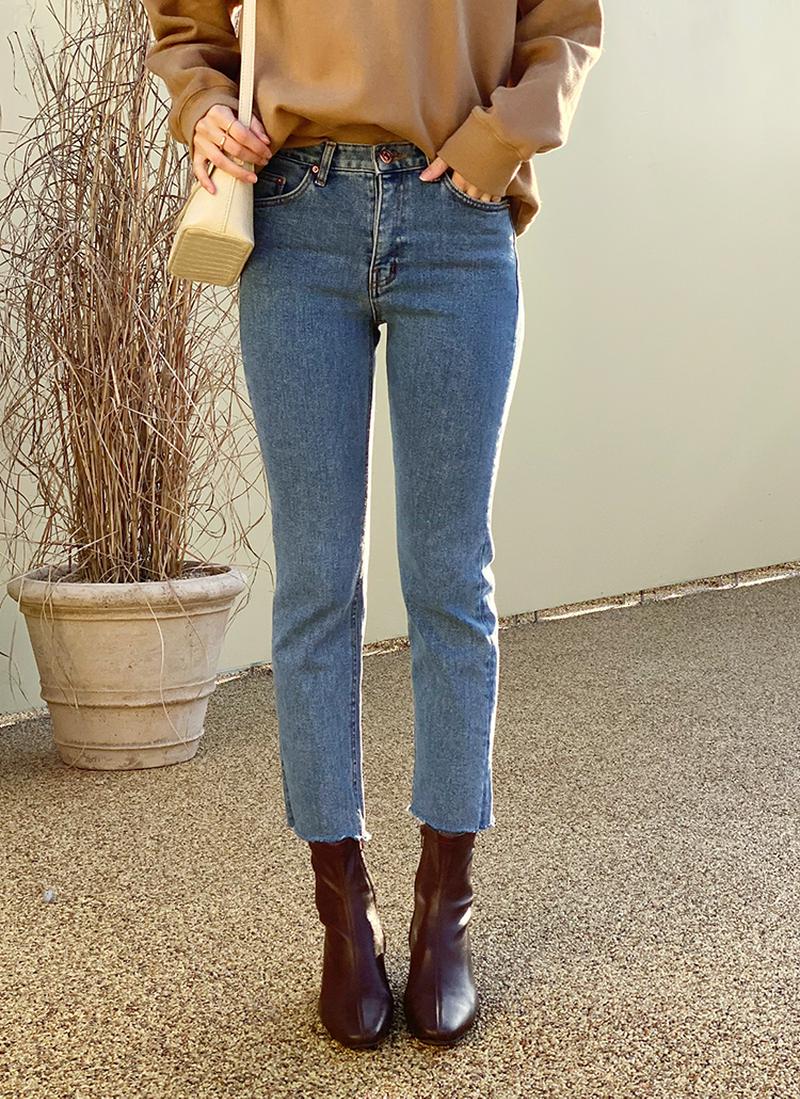 裏起毛カットオフデニムパンツ・全2色