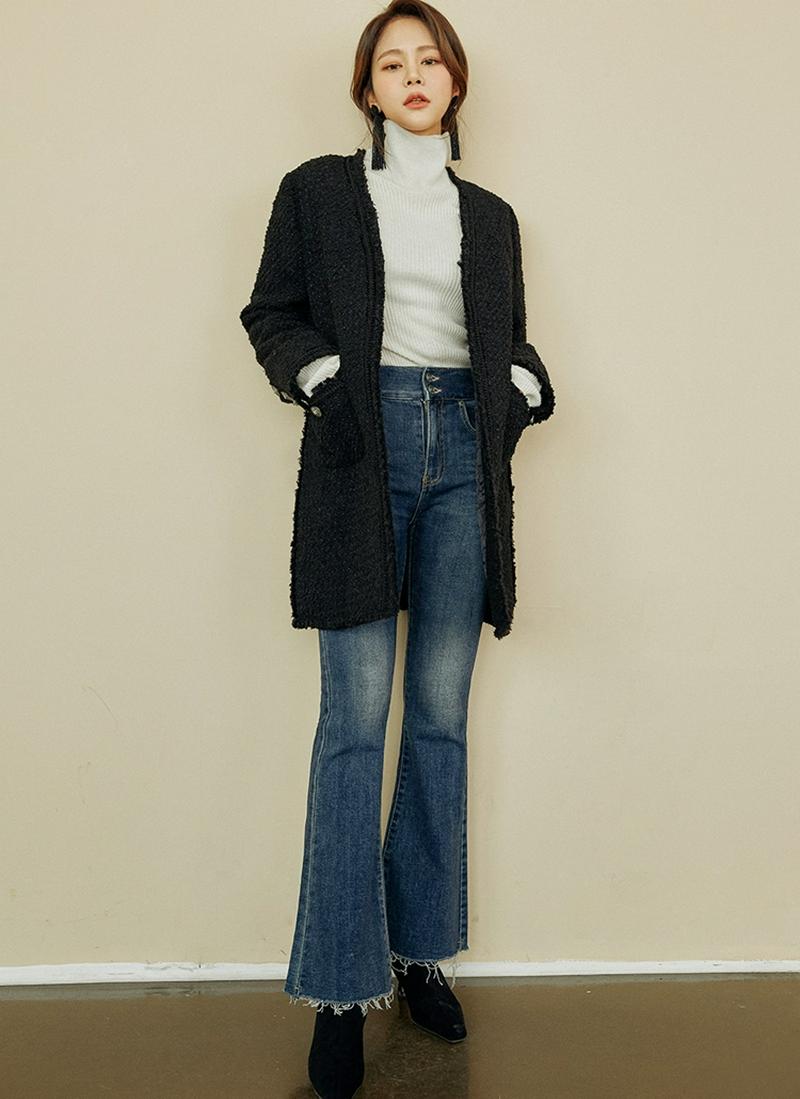 ツイードロングジャケット(ブラック)