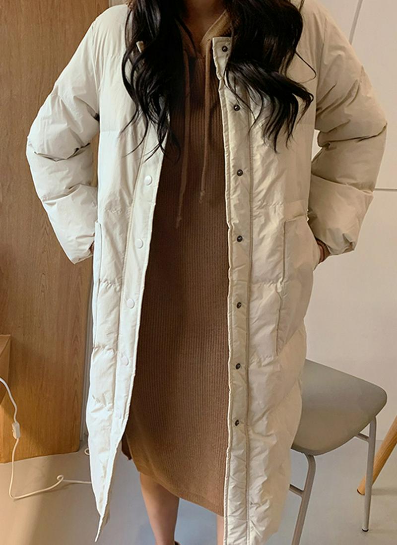 ノーカラー中綿ロングジャケット