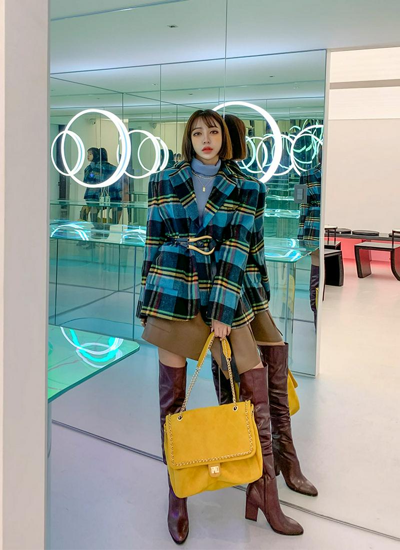 チェック柄キルティング裏地ジャケット