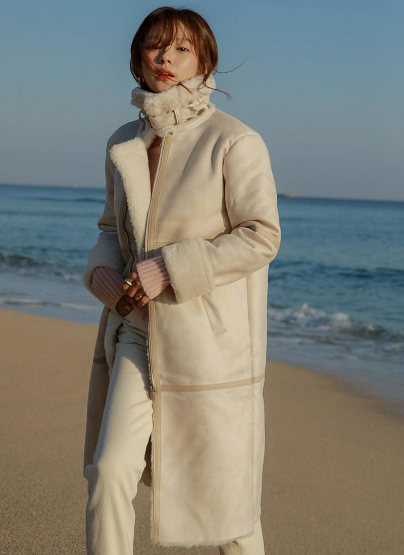 フロントジップロングムートン調ジャケット