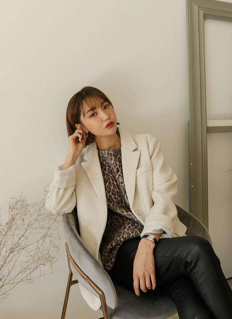 ウール混シングルメルトン風ジャケット