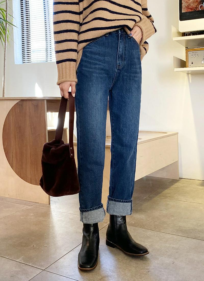 裏起毛テーパードデニムパンツ・全2色