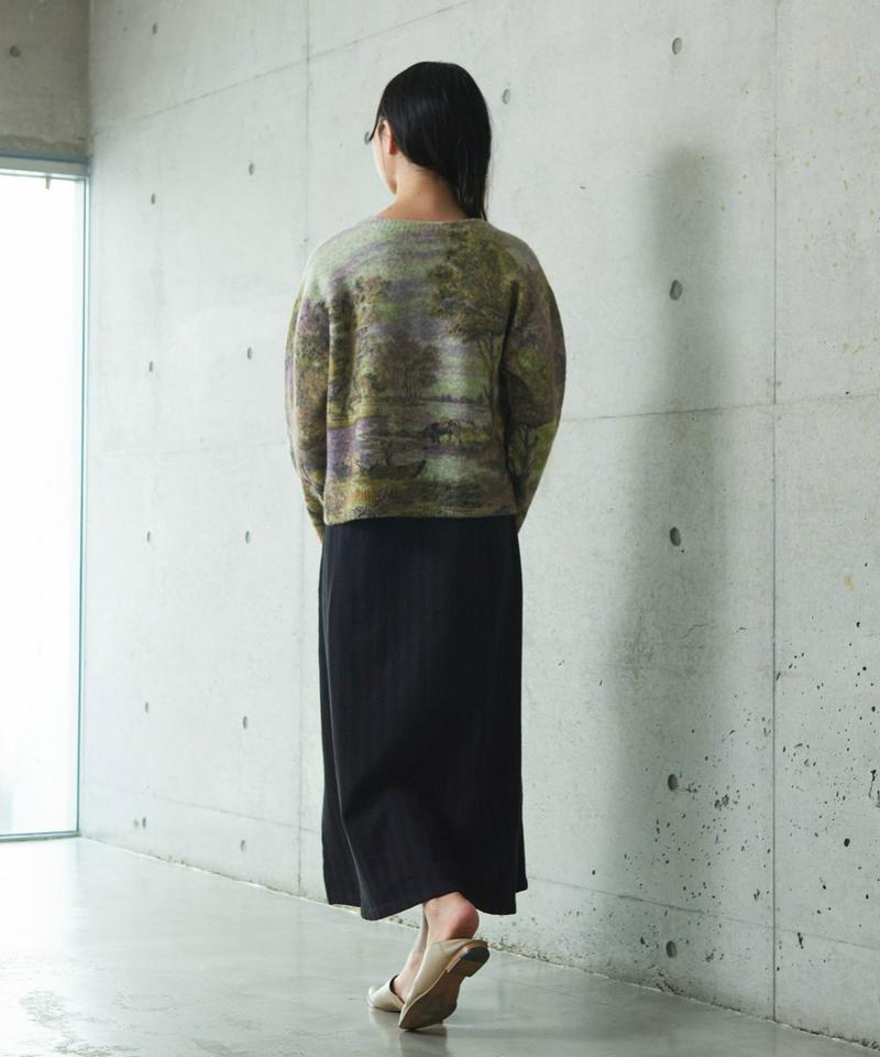 ○風景画プリント　クルーカーディガン