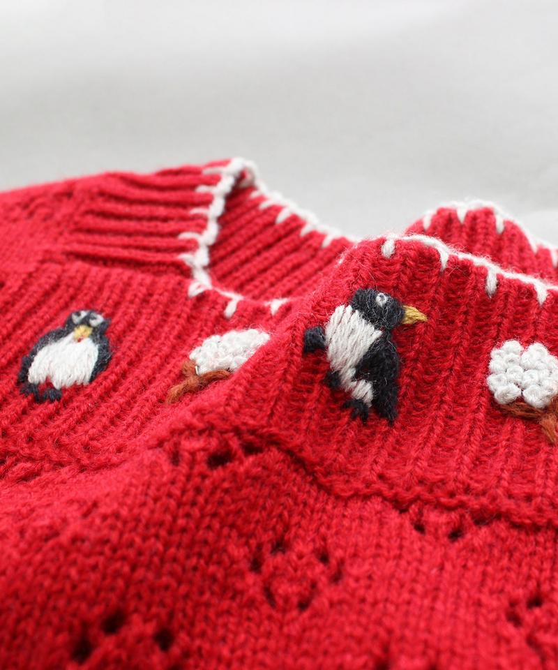 ○eiπe　「ペンギンと綿花刺繍」　スクエアネックプルオーバー