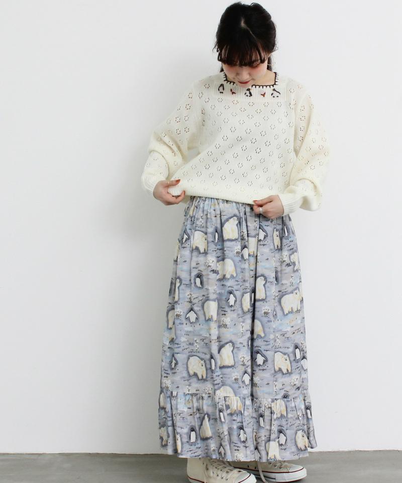 ○eiπe　「ペンギンと綿花刺繍」　スクエアネックプルオーバー