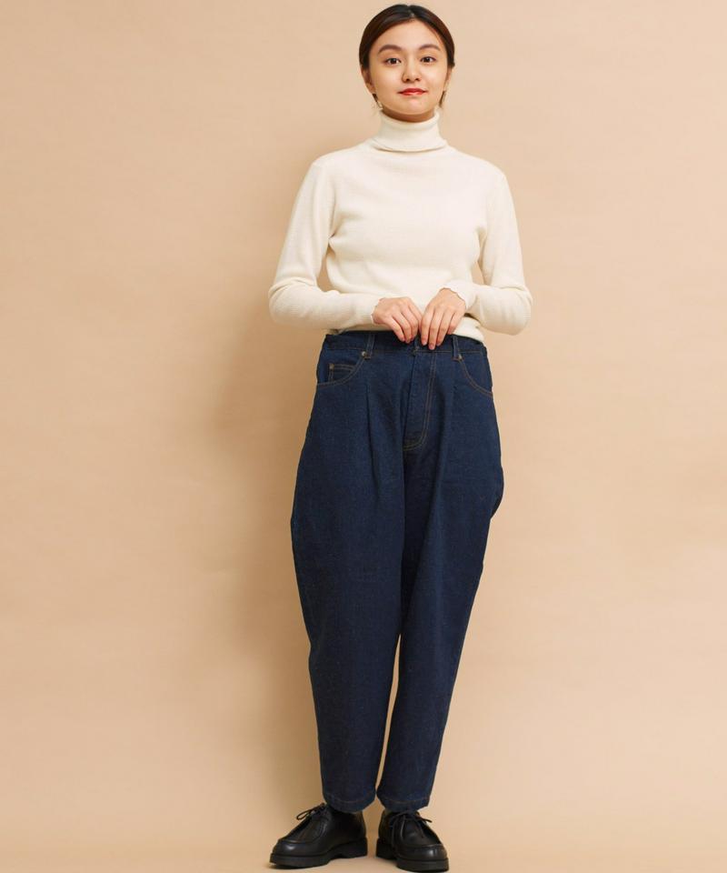 〇mat 綿麻デニム　アジャスト付テーパードパンツ