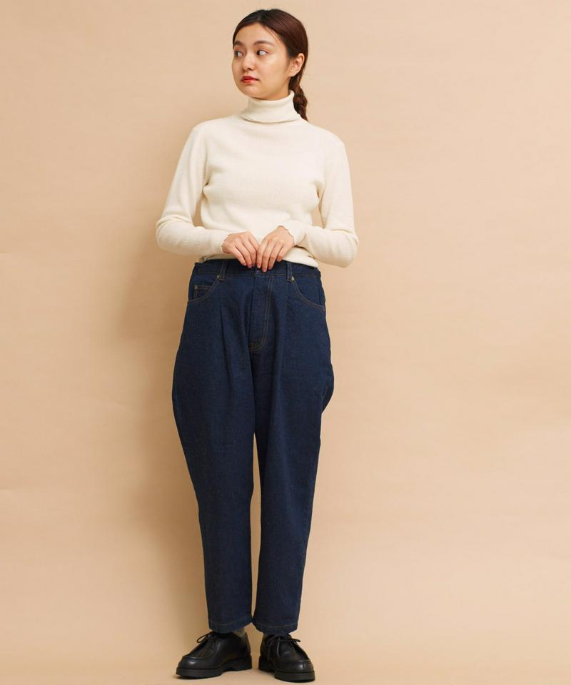 〇mat 綿麻デニム　アジャスト付テーパードパンツ