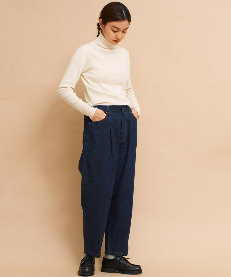 〇mat 綿麻デニム　アジャスト付テーパードパンツ