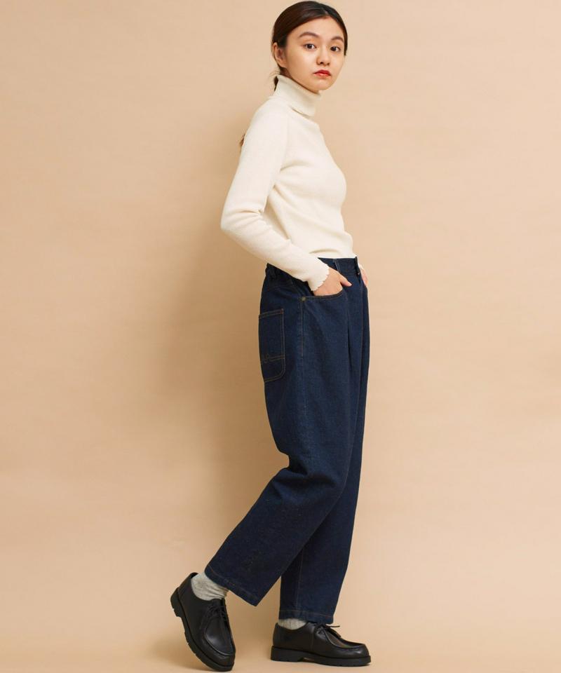 〇mat 綿麻デニム　アジャスト付テーパードパンツ