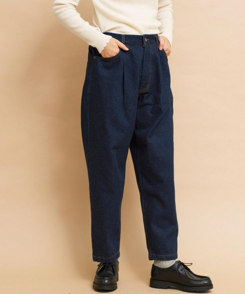 〇mat 綿麻デニム　アジャスト付テーパードパンツ