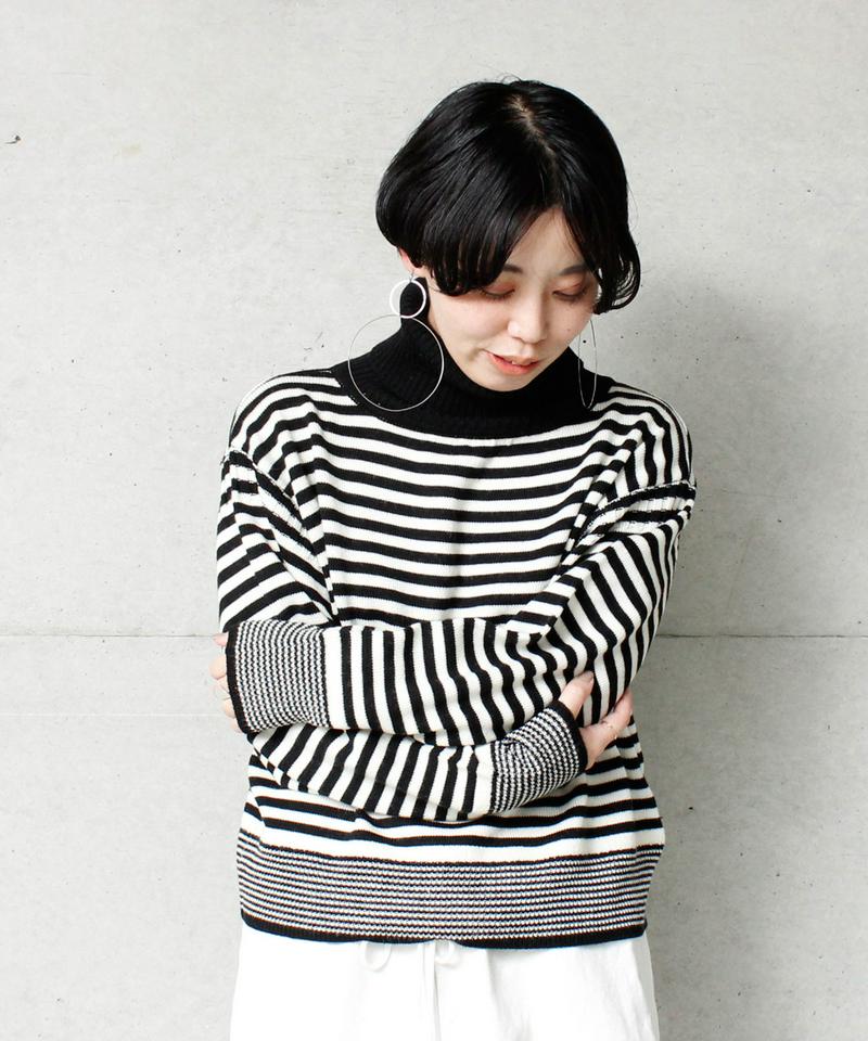 7GシルケットWOOL  ボーダータートルプルオーバー