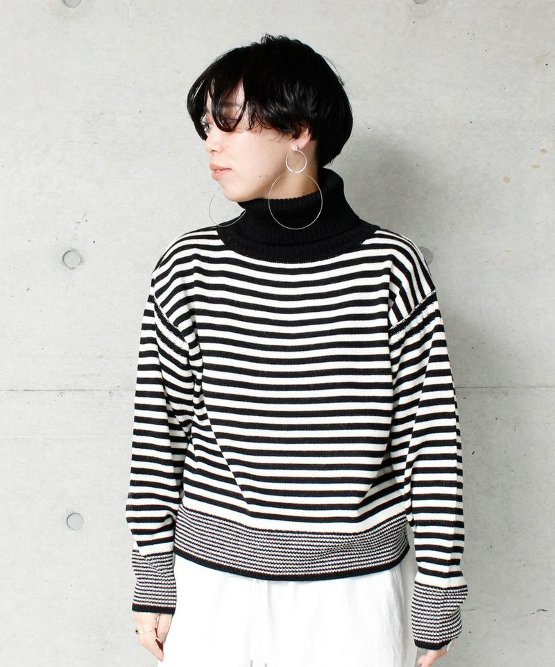 7GシルケットWOOL  ボーダータートルプルオーバー