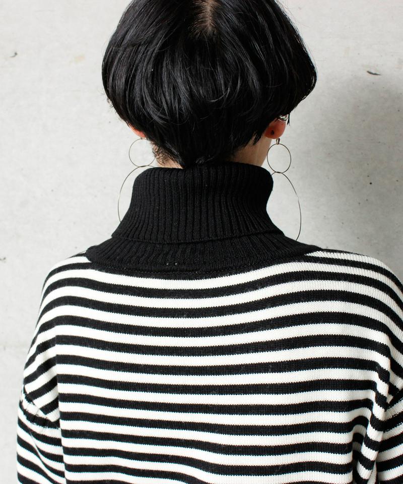 7GシルケットWOOL  ボーダータートルプルオーバー