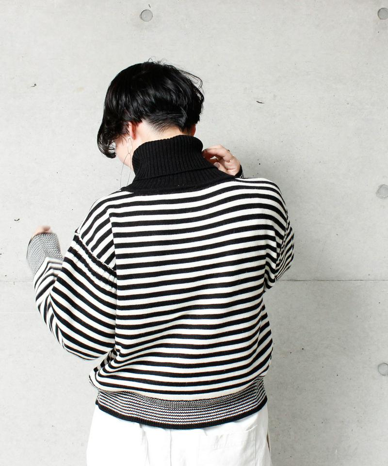 7GシルケットWOOL  ボーダータートルプルオーバー