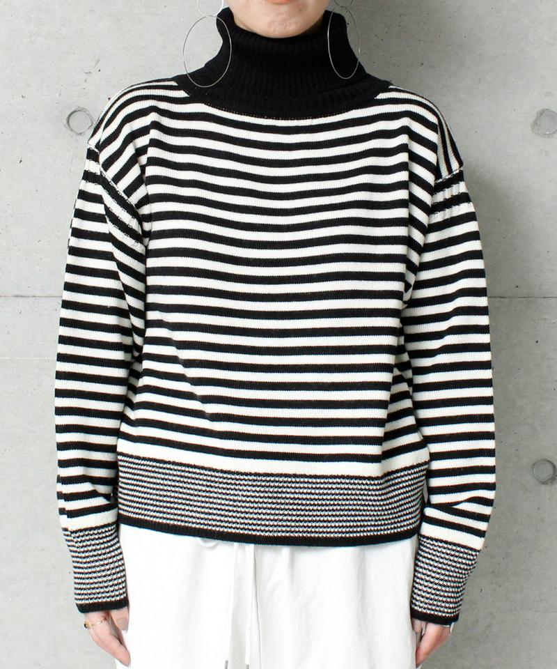 7GシルケットWOOL  ボーダータートルプルオーバー