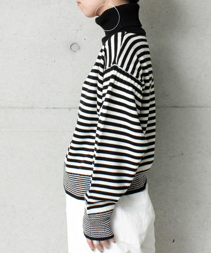 7GシルケットWOOL  ボーダータートルプルオーバー