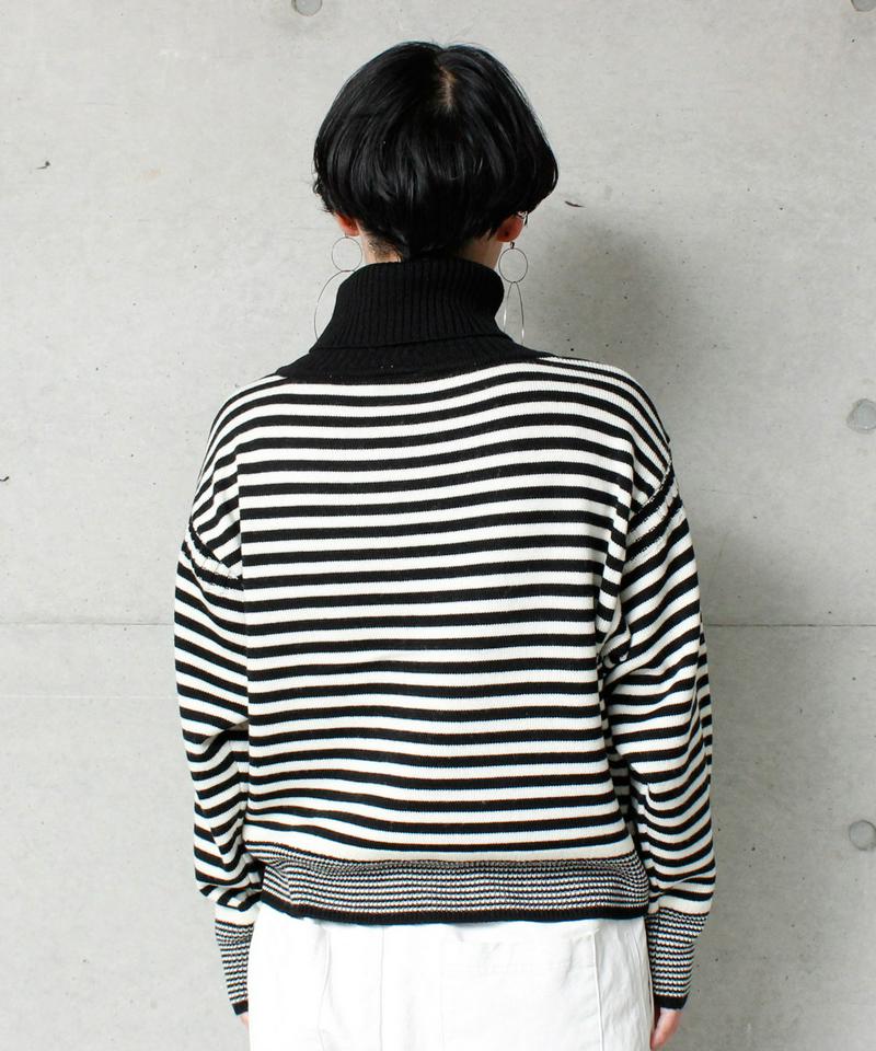 7GシルケットWOOL  ボーダータートルプルオーバー