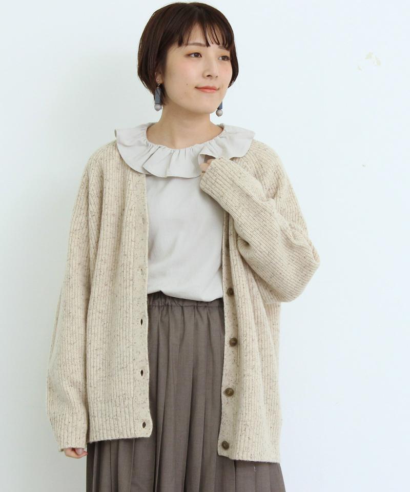 ○mat ラムナイロンあぜV　カーディガン