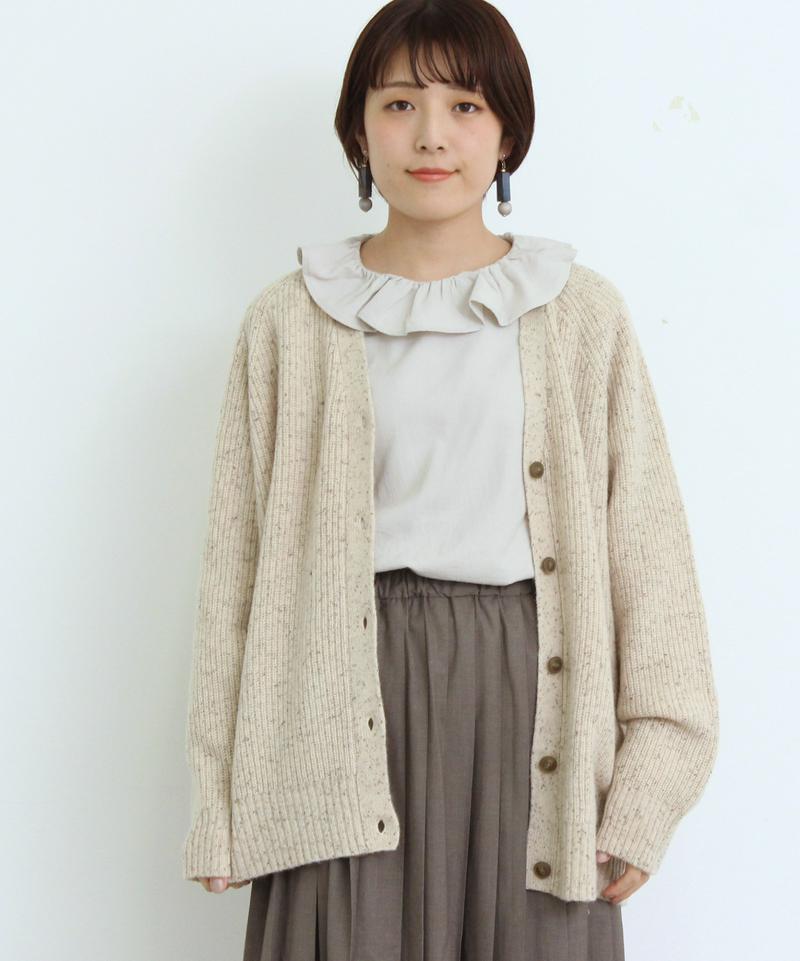 ○mat ラムナイロンあぜV　カーディガン
