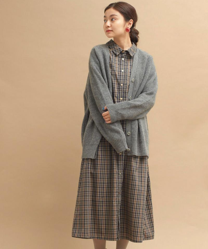 ○mat ラムナイロンあぜV　カーディガン