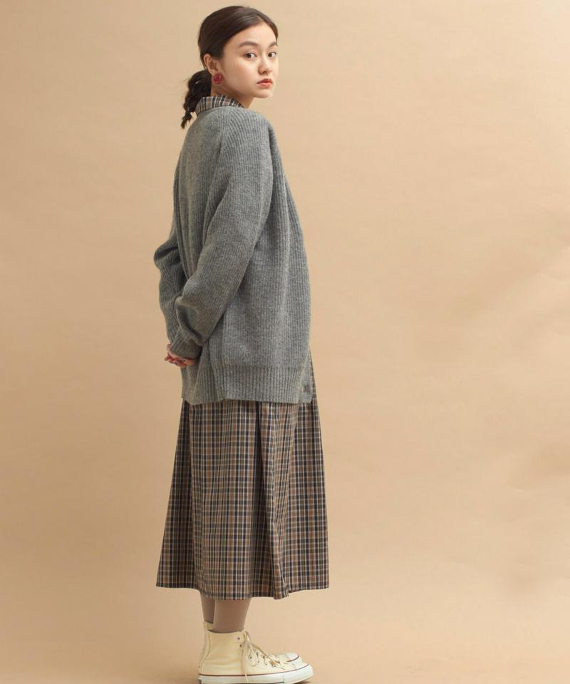 ○mat ラムナイロンあぜV　カーディガン