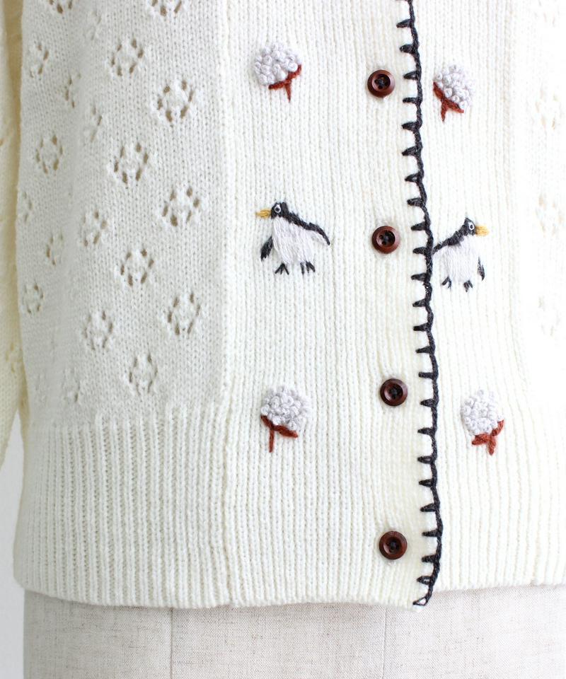 ○eiπe　「ペンギンと綿花刺繍」　クルーネックカーディガン