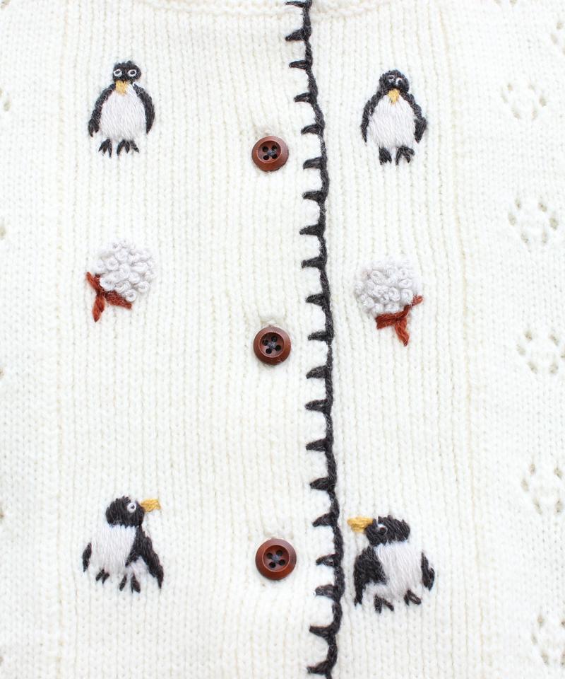 ○eiπe　「ペンギンと綿花刺繍」　クルーネックカーディガン