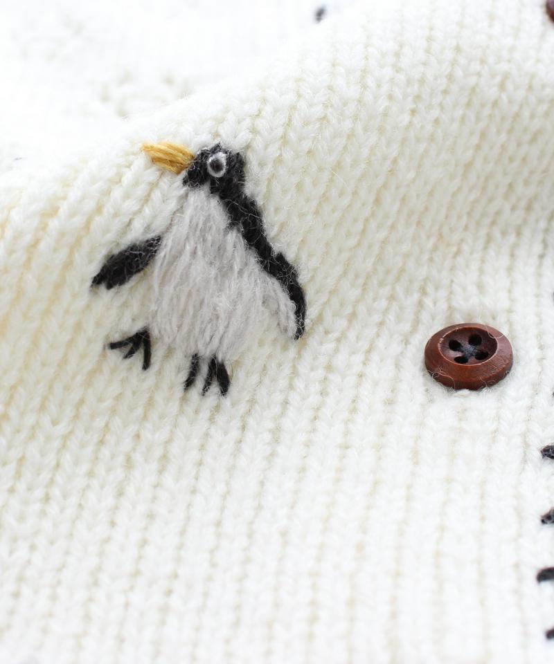○eiπe　「ペンギンと綿花刺繍」　クルーネックカーディガン