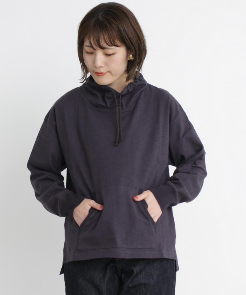 ○mat コットンスラブ天竺　スタンドネックプルオーバー