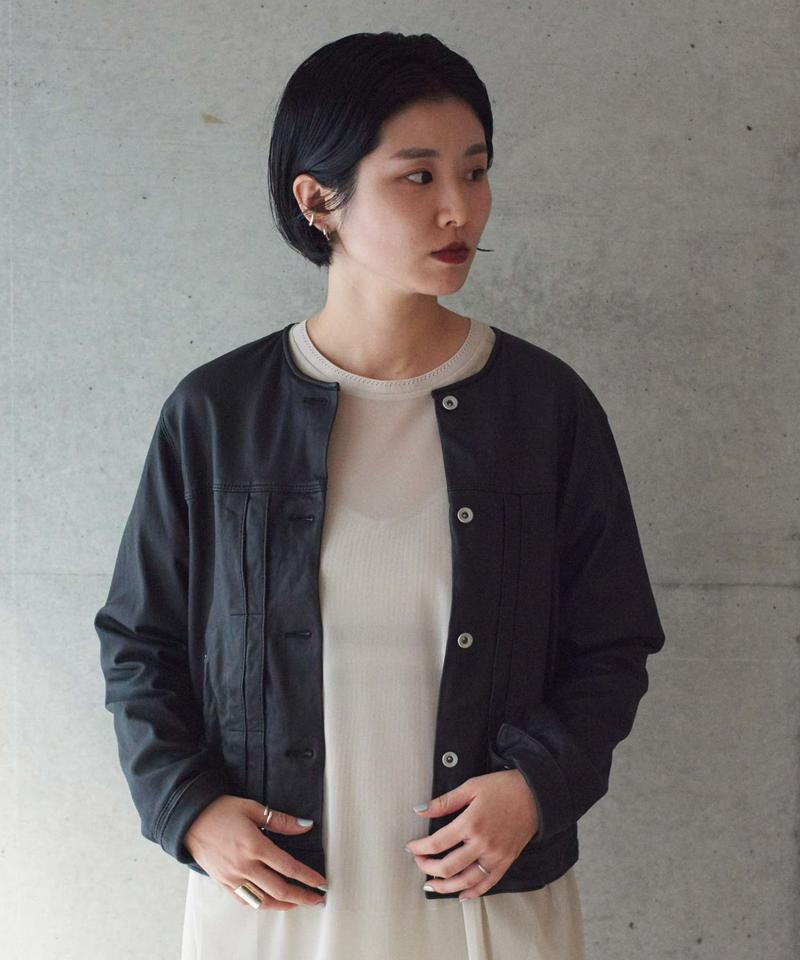 ○Washed Lether ノーカラーブルゾン（nitca）