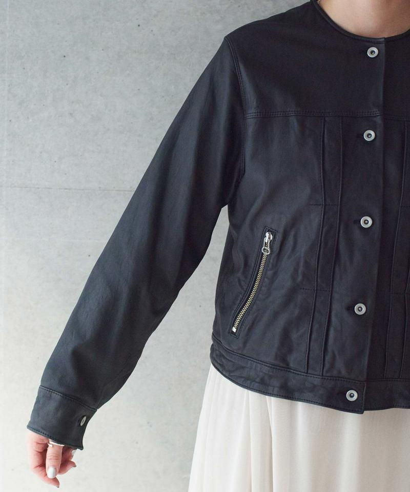 ○Washed Lether ノーカラーブルゾン（nitca）