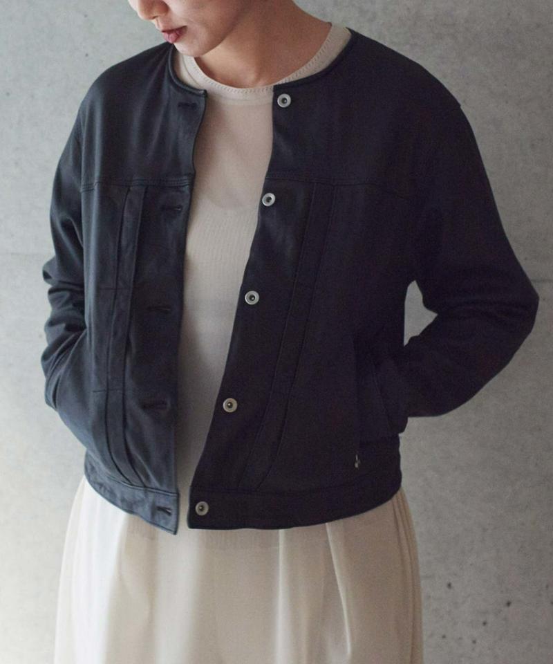 ○Washed Lether ノーカラーブルゾン（nitca）