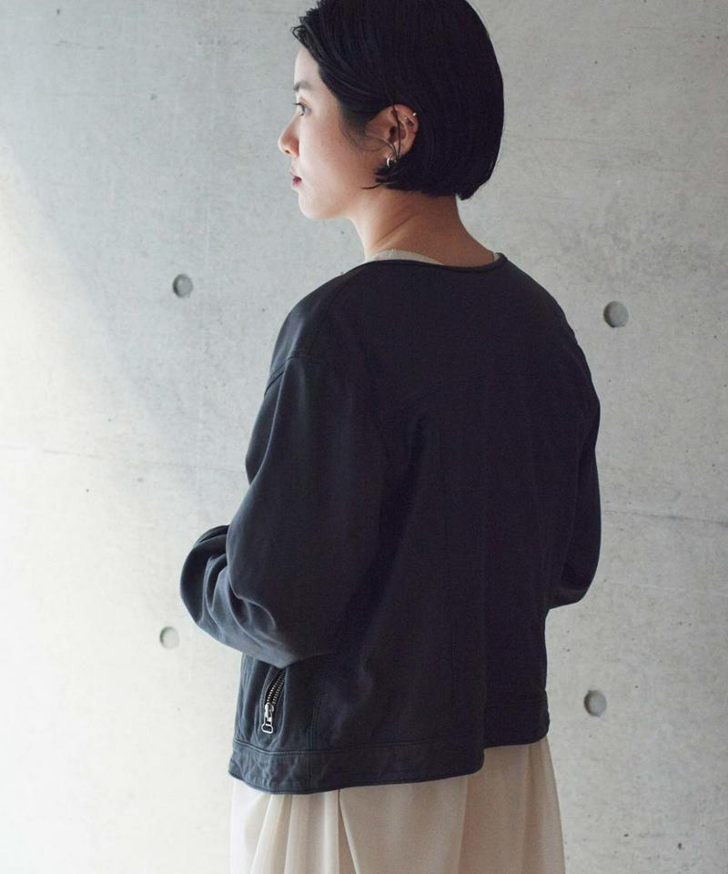 ○Washed Lether ノーカラーブルゾン（nitca）