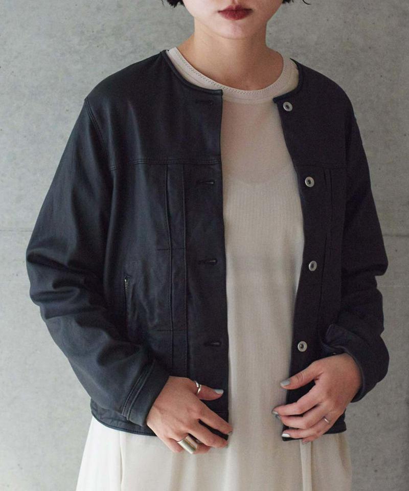 ○Washed Lether ノーカラーブルゾン（nitca）