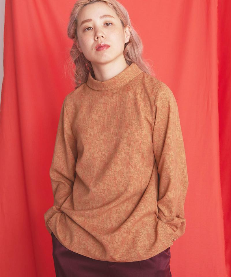 ○タッセル線画プリントロールネックブラウス