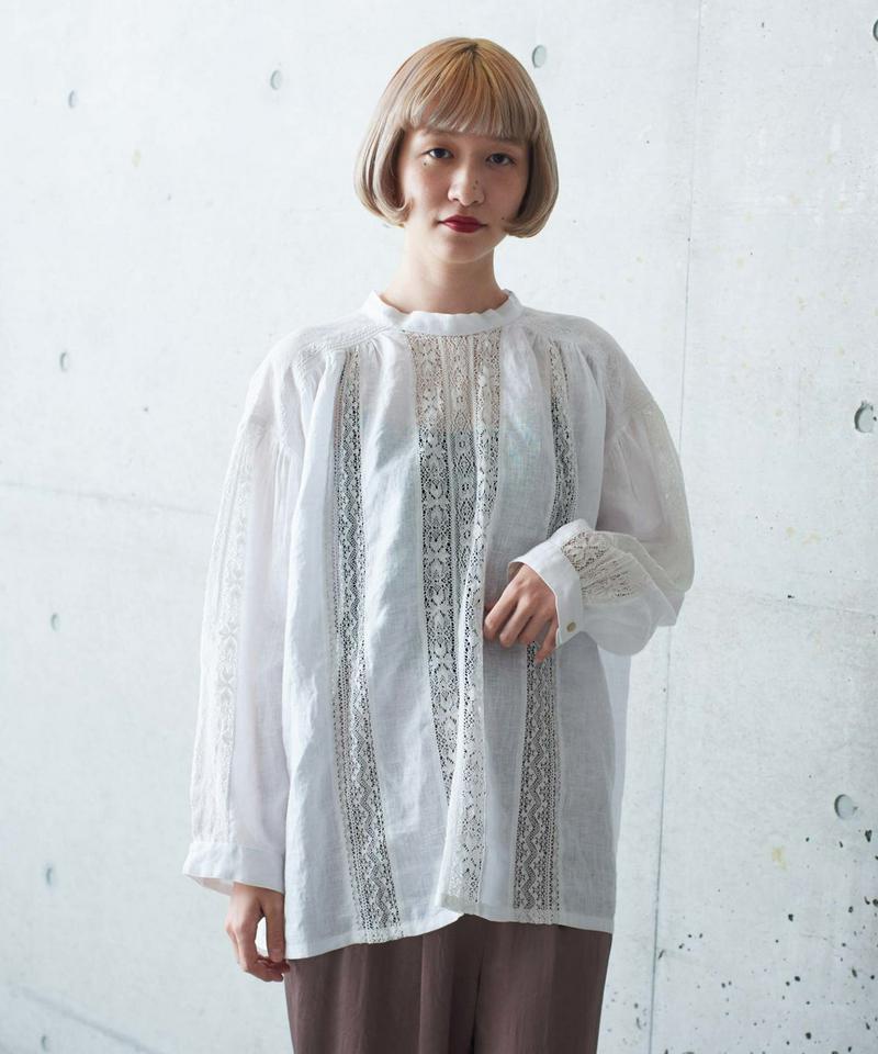 ○レース×リネン刺繍ヨークギャザースモックブラウス（cardo fabrica）
