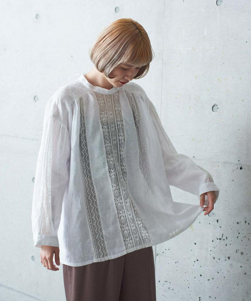 ○レース×リネン刺繍ヨークギャザースモックブラウス（cardo fabrica）