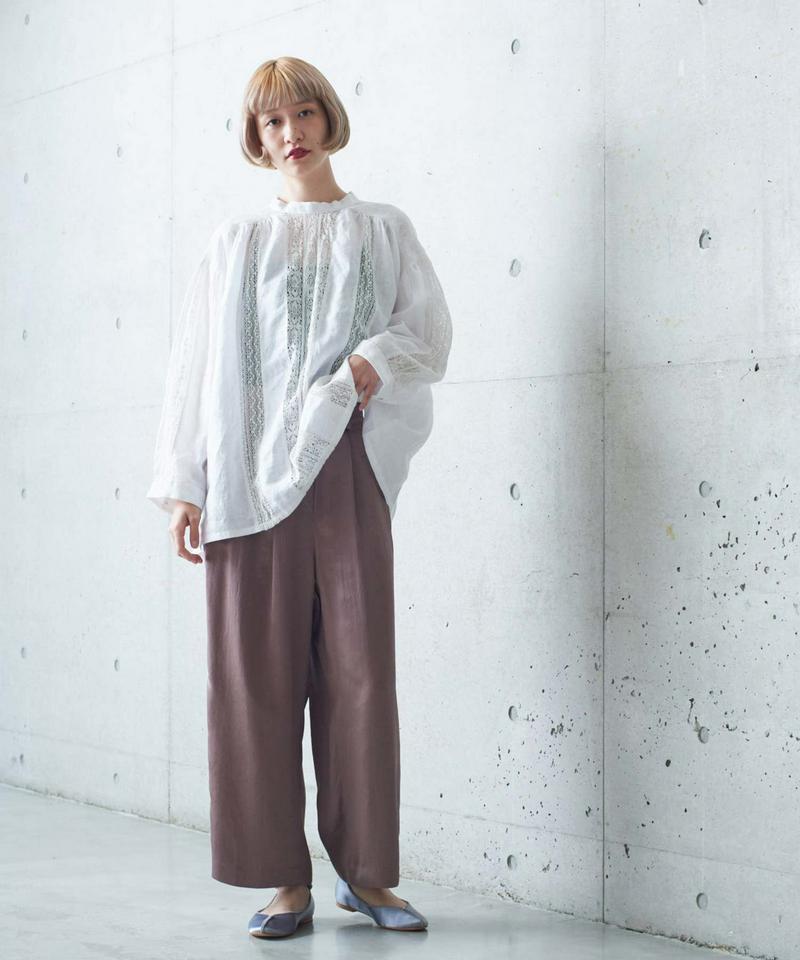 ○レース×リネン刺繍ヨークギャザースモックブラウス（cardo fabrica）