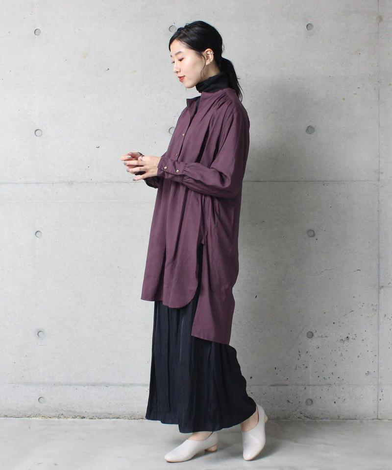 ○テンセルブロード製品染スタンドカラーロングシャツ