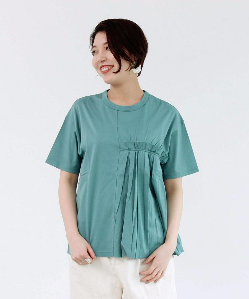 40/-コーマスムースプリーツドッキングTシャツ