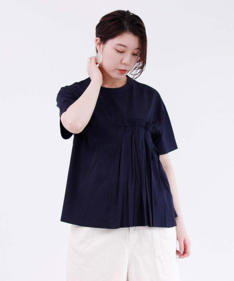 40/-コーマスムースプリーツドッキングTシャツ