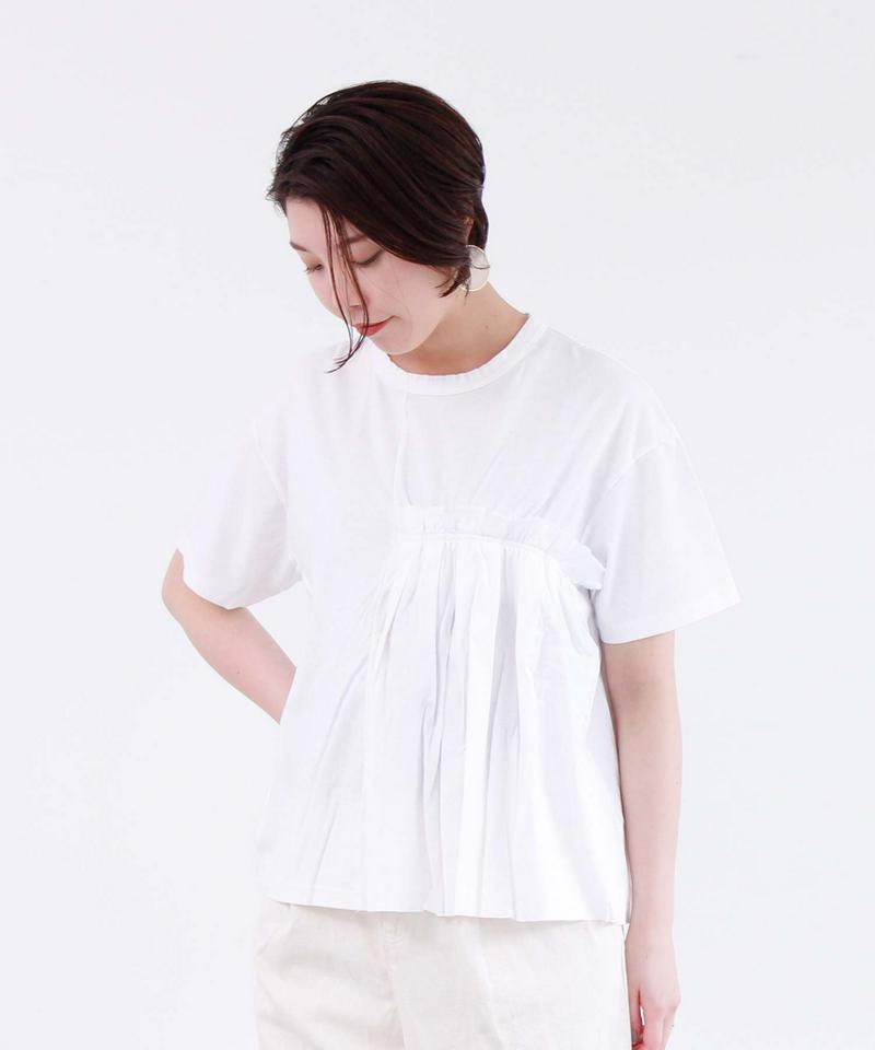 40/-コーマスムースプリーツドッキングTシャツ
