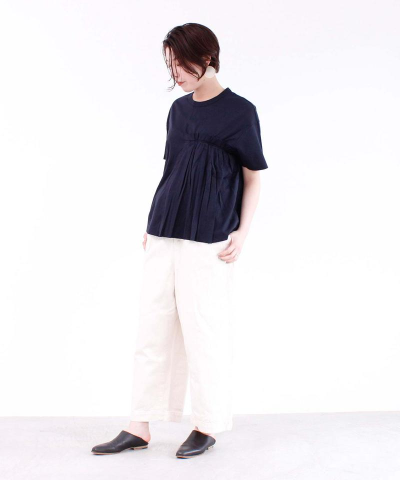 40/-コーマスムースプリーツドッキングTシャツ
