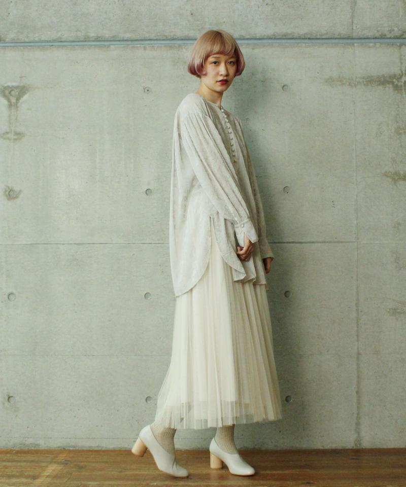 ○楊柳シフォン総刺繍ギャザーチュニックブラウス